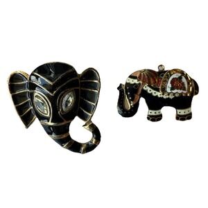 Vintage Enamel Tusk Up Elephant Pin Brooch Necklace Slider lot of 2 (JB)